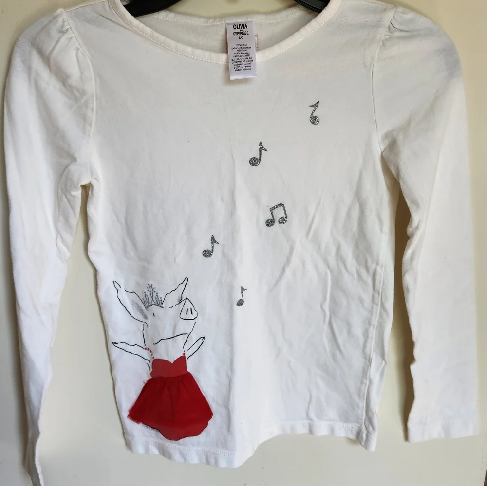 Gymboree X Olivia Collaboration White Long Sleeve Tee with Olivia Size 10